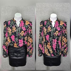 JOY JOY SHEER FLORAL BLOUSE, SIZE XS